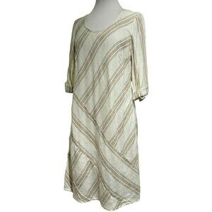 Soft Surroundings Equinox Stripe Linen Blend Shift Dress Boho Beachy Lined Sz M